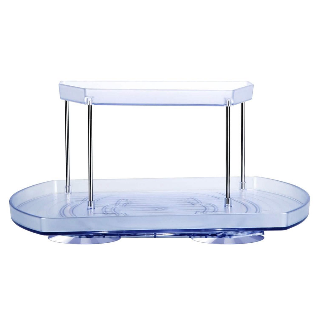 2-Tier Turntable Organizer Rectangular Refrigerator Spinner Storage Rack with 360° Rotatable Slide Rail