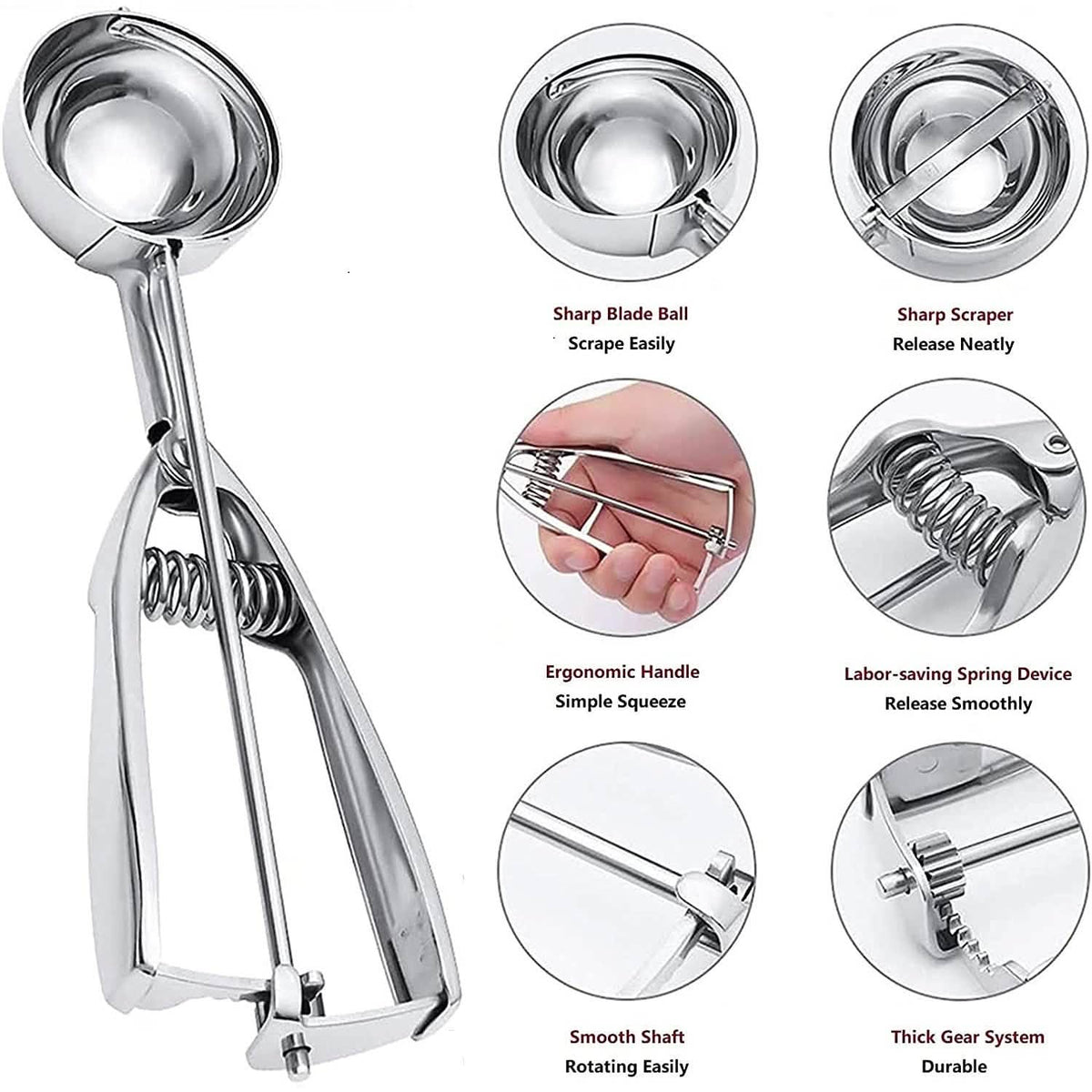 3-Pieces Set: Stainless Steel Cookie Scoops with Trigger Release