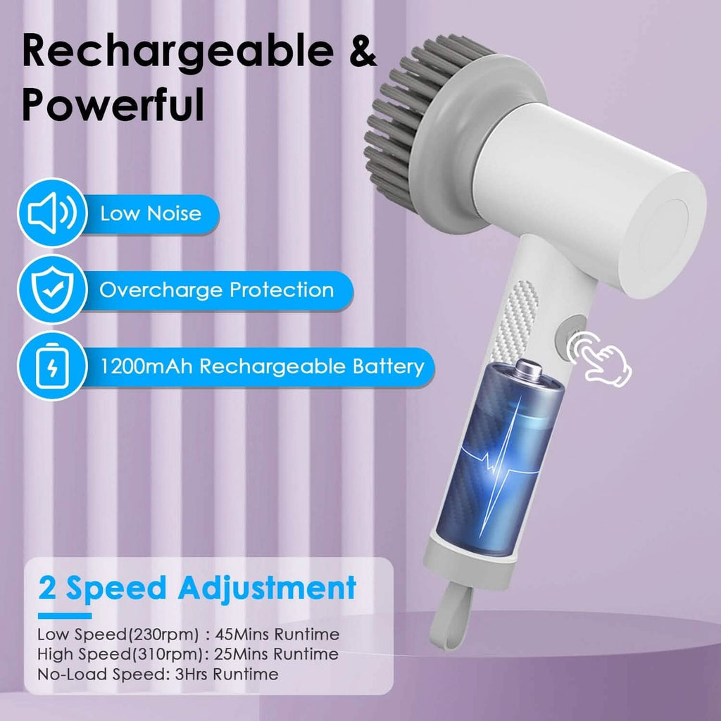 Electric Handheld Spin Scrubber Cordless Cleaning Brush with 2 Rotating Speeds